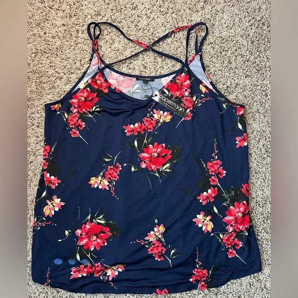 Papermoon Floral Navy Camisole Top, size 2X - Picture 2 of 3